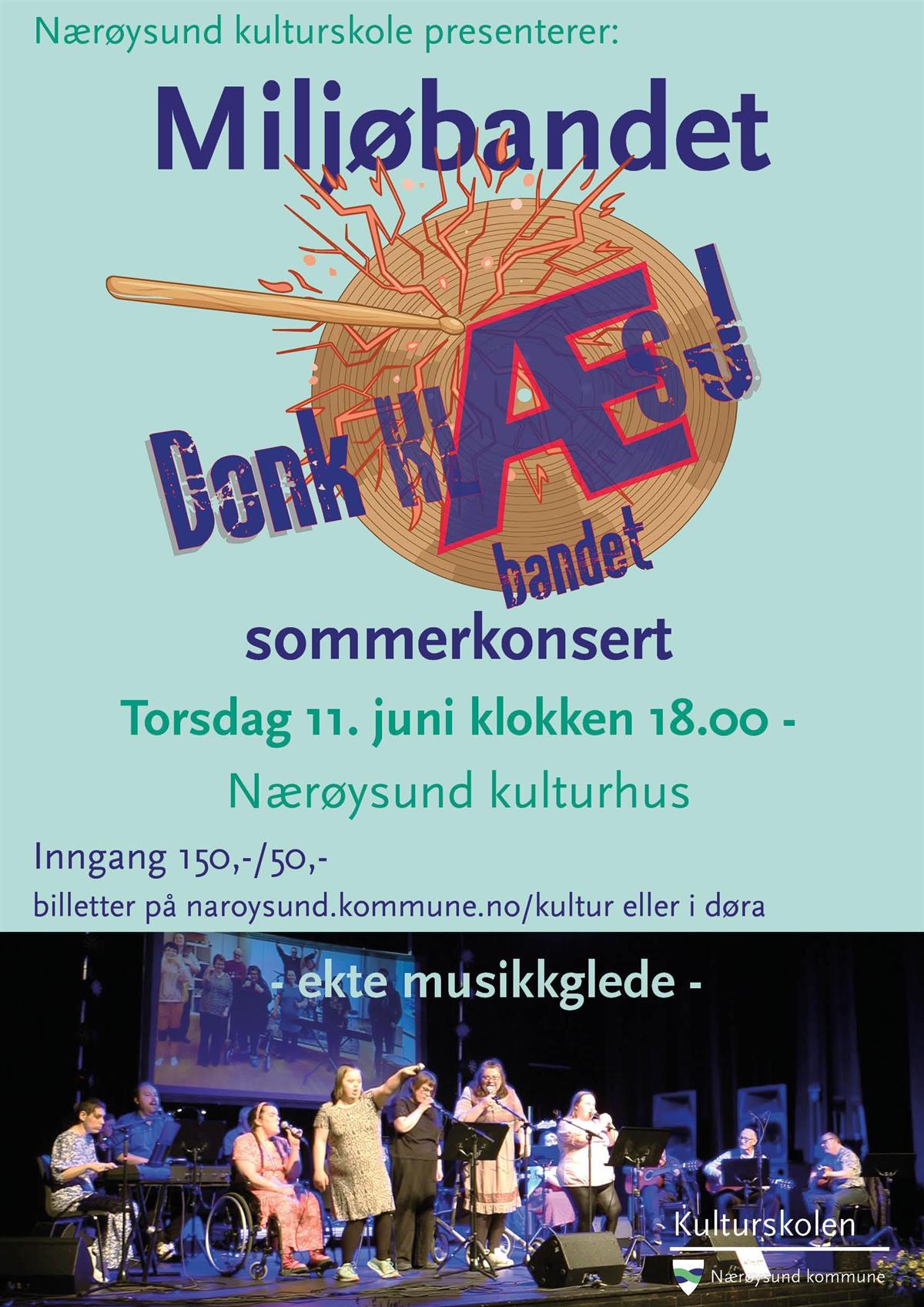 plakat med bilde av miljøbandet og bandets logo, samt tidspunkt for sommerkonserten - Klikk for stort bilde